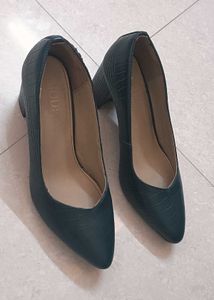 Dark Green Block Heel Pumps