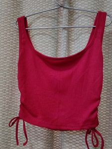 Ribbed Hot Pink Tank Top With Ruched Sides