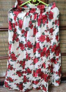 White Skirt With Red Flower Print