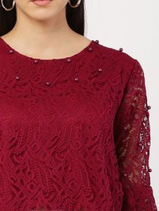 Burgundy Lace Bell Sleeve Top