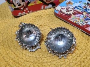 Big Silvery Pearl Jhumkaas