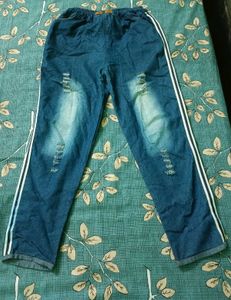 side striped dark blue jeans pants