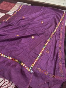 Purple Pure Silk Mirror Work Dupatta
