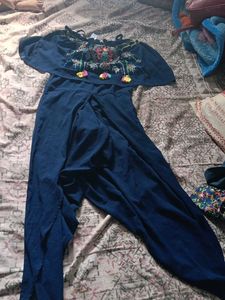 Navy Blue Embroidered Jumpsuit
