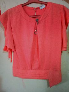 Coral Ruffle Sleeve Blouse