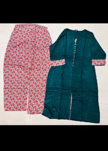 Combo Kurti Set Floral &amp; Solid Green Top