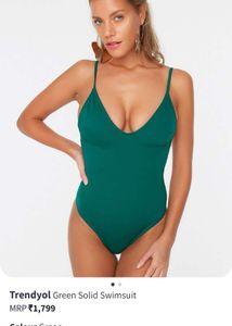 Trendyol Green Solid Swimsuit