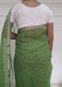 Lime Green Bandhani Saree