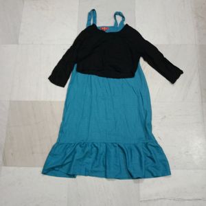 Blue Sleeveless Dress With Black Tshirt