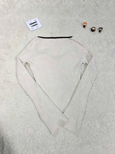 H&amp;M Ivory Ribbed Long Sleeve Top