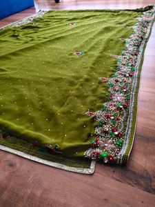 mehandi Green heavy handwork Saree