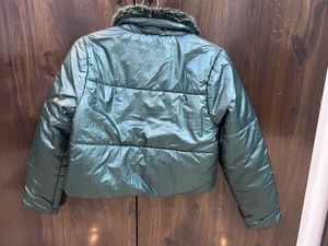 Green Puffer Jacket with Faux Fur