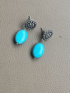 Turquoise &amp; Silver Leaf Earrings