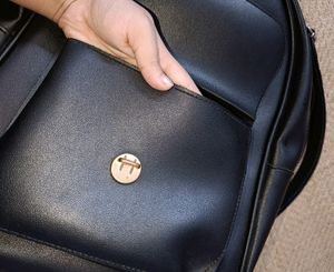 Women Good Quality Black Leather Backpack.