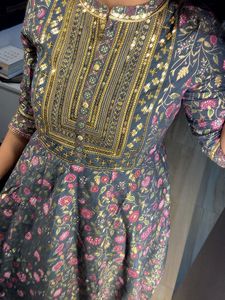 Golden Embroidered Anarkali Floor Length Kurta