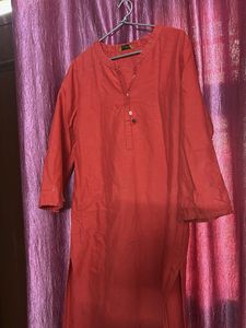 Red Linen Blend Kurti