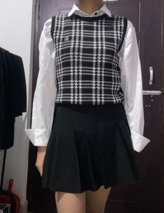 White Silk Shirt With Vest Sweater