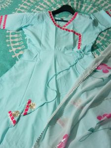 Sky Blue Floral Anarkali Suit Set