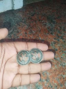 Silver Tone Round Statement Earrings
