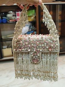Handmade Pearl & Crystal Embellished Clutch