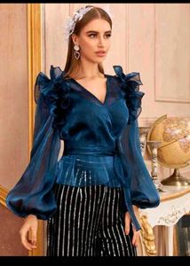 Blue Shein Wrap Top