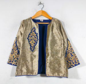 Navy Blue With Cream Skirt And Blouse Set (Girl&#39;s)