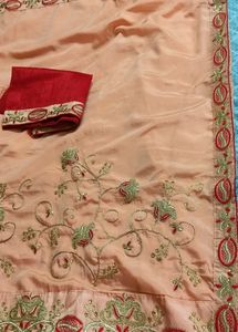 New Peach Partywear Saree With All over Work