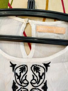 Dressberry Branded White Top With Black Embroidery