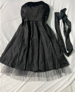 Black Bustier Satin Bandeau Dress Evening