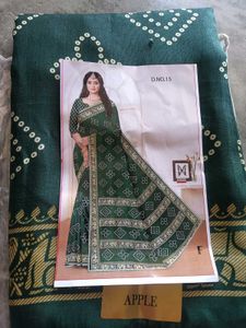 Silk Green Bandhani Saree with Elephant Border