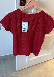 Red Glitter Short Sleeve Top