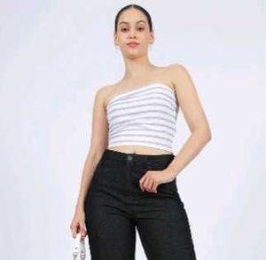 Strapless Striped Crop Bandeau Fitted Tube Top