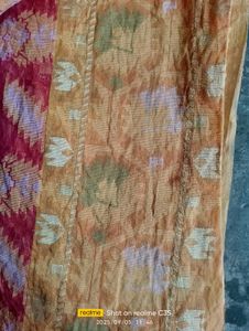 Jamdani Fabric - Red &amp; Gold Pattern