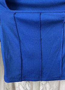 Blue Ribbed Square Neck Crop Top