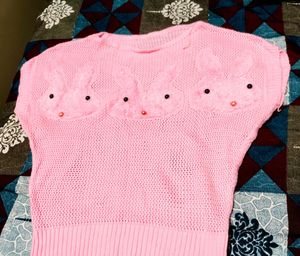 Pink Bunny Knit Crochet Top