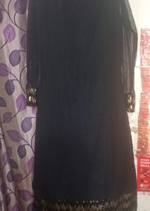 Long Black Embellished Kurta