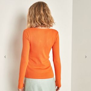 Orange Slim Fit Round Neck Top