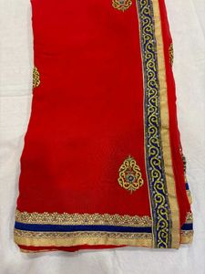 Elegant Red Embroidered Saree