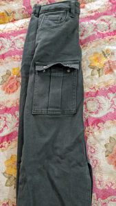 Olive Denim Skirt with Pockets