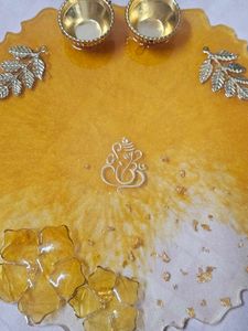Golden Resin Pooja Thali Customisation Available