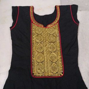 Black &amp; Gold Embroidered Anarkali Dress