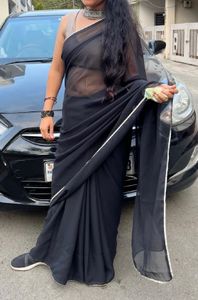 Matte black only saree