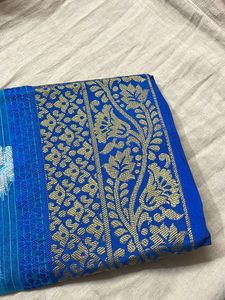 Teal &amp; Blue Floral Sari
