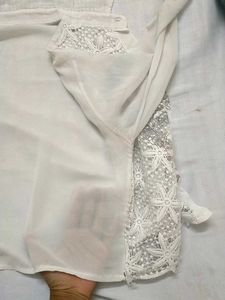 Floral White Blouse With Sheer Sleeves