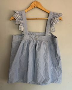 Striped Ruffle Sleeve Tank Top