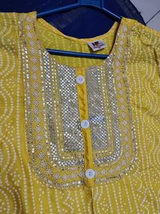 Yellow Cotton Bandhani Kurta