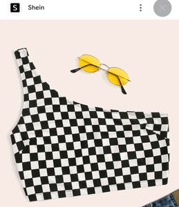 SHEIN Checkered One-Shoulder Crop Top