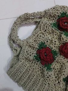 Crochet Floral Tote Bag,
