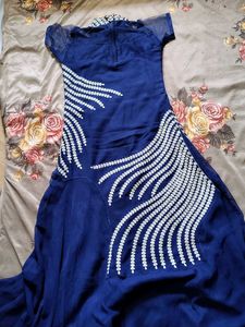 Elegant Navy Blue Golden Embroidery Dress