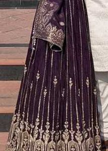 Purple &amp; Gold Embroidered Lehenga Choli Set